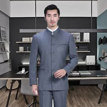 純毛料立領灰色中式男套裝FX10