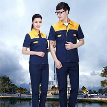 時尚撞色拼接夏季滌棉細斜短袖工作服FY616